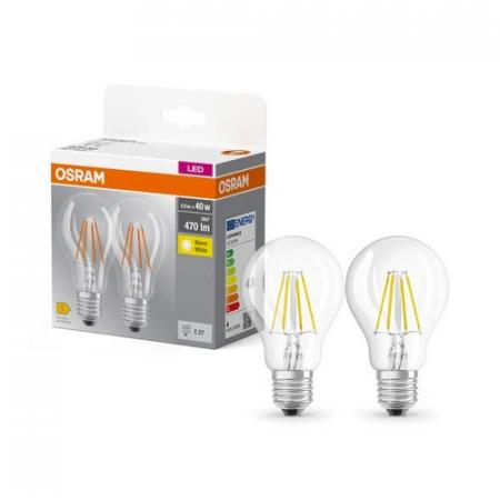 DOPPELPACK OSRAM LED BASE CLASSIC A 40 Filament 4W wie 40W 470lm 2700K Warmweiß E27 klar