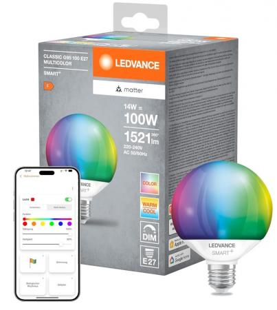 LEDVANCE SMART+ MATTER Globe G95 14 W wie 100 W 1521 lm RGBW 2700–6500 K E27 dimmbar