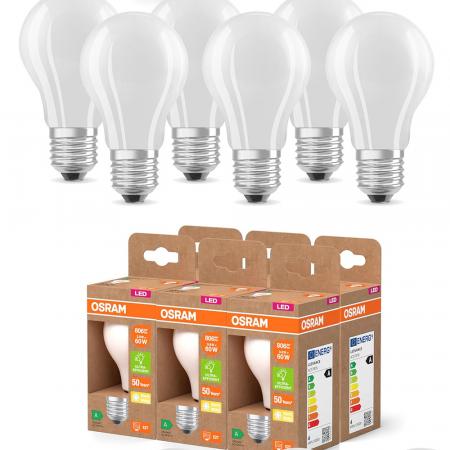 6er-Pack OSRAM E27 LED Lampen Classic Frosted 3,8W wie 60W warmweißes Licht 2700K - Energy efficiency class A - besonders effizient