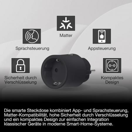 OSRAM SMART+ MATTER Plug EU Black – smarte WLAN-Steckdose mit Energieverbrauchsmessung 10A 2300W