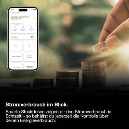 OSRAM SMART+ MATTER Plug EU Black – smarte WLAN-Steckdose mit Energieverbrauchsmessung 10A 2300W