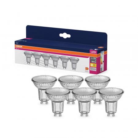 6er-PACK OSRAM GU10 LED Strahler VALUE PAR16 4.3W wie 50W 36° 2700K warmweißes Licht GLAS
