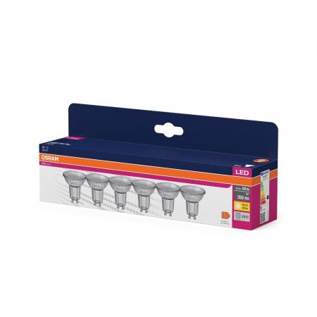 6er-PACK OSRAM GU10 LED Strahler VALUE PAR16 4.3W wie 50W 36° 2700K warmweißes Licht GLAS