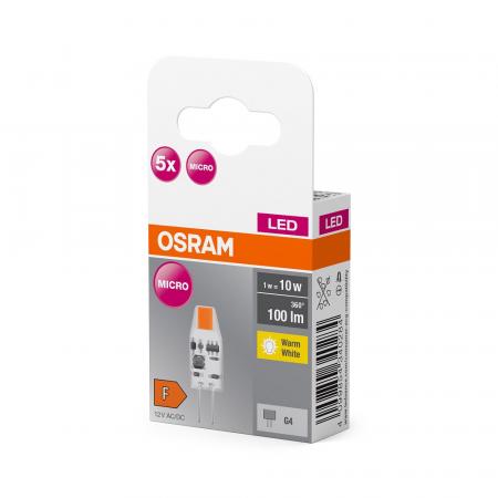 5er Pack OSRAM G4-Sockel LED Mico PIN / Stift sehr sparsam 1W wie 10W warmweißes Licht