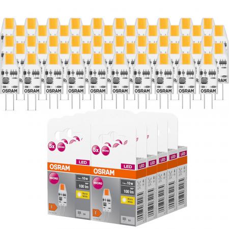 50er Pack OSRAM LED Base PIN MICRO 10 G4 1W wie 10W 100lm 2700K Warmweiß 320° klar 12V AC/DC - XXXL-Sparpack