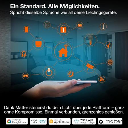OSRAM SMART+ MATTER Steckdose - intelligente Steckdose mit Matter over WiFi-Technologie zur Einbindung von elektrischen Geräten ins Smart Home System