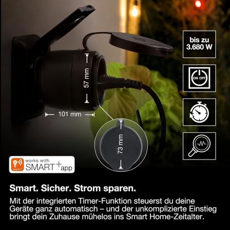 OSRAM SMART+ Matter Compact Outdoor Plug EU 16 A 3680 W, IP44, WLAN, Energie Verbrauchsmessung, schwarz