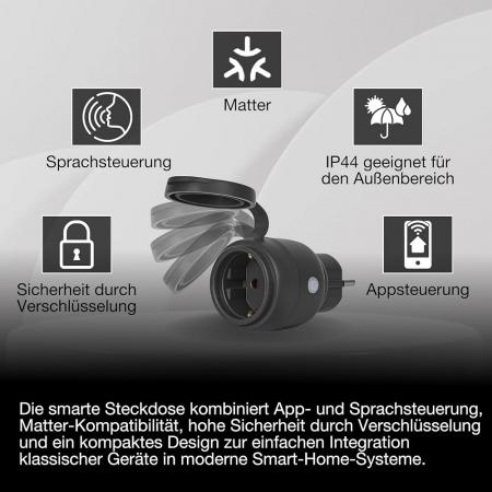 OSRAM SMART+ Matter Compact Outdoor Plug EU 16 A 3680 W, IP44, WLAN, Energie Verbrauchsmessung, schwarz