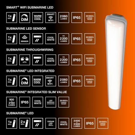OSRAM SUBMARINE SENSOR 120cm 16W 840 IP65 – 4000 K Kaltweiß – 1600 lm – integrierter Mikrowellen-Bewegungssensor