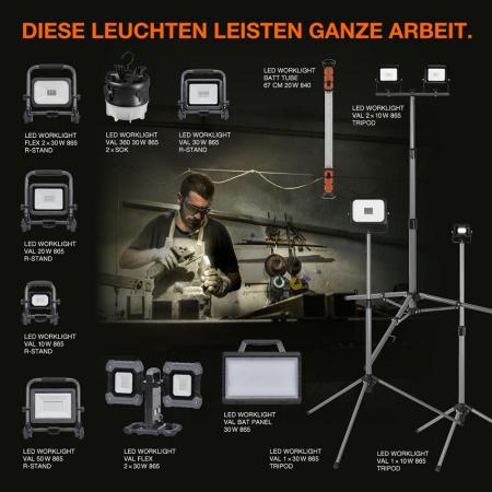 OSRAM  LED WORKLIGHT VALUE FLEX 2x30W 865 IP65  - kaltweiße Lichtfarbe, USB-Ladefunktion dank integrierter Power Bank, tragbar, IP54