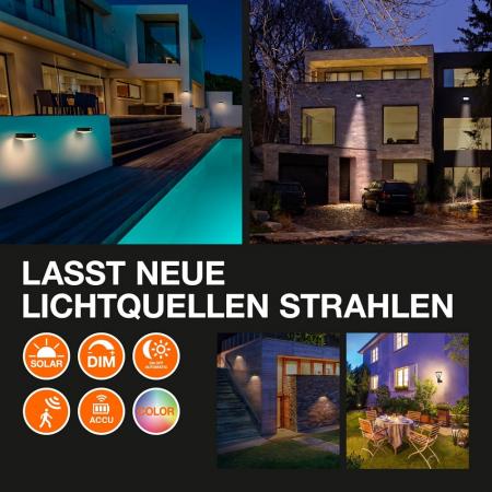 Osram ENDURA GARDEN Solar LED Außen Wandstrahler dunkelgrau - Tageslichtsensor und RGBW Farben -  für Garten und Terrasse