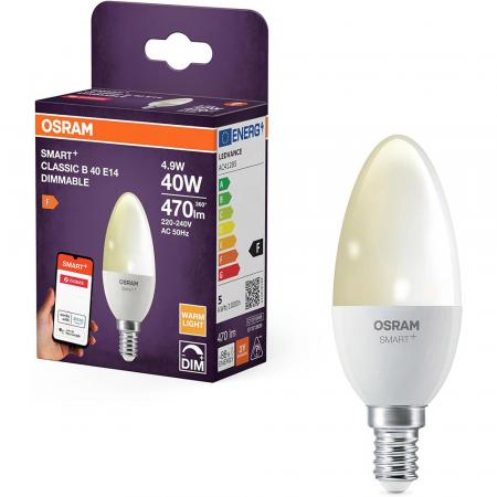 OSRAM SMART+ LED Kerzenlampe E14 Zigbee DIMM 4,9W wie 40W 2700K warmweißes Licht