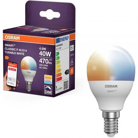 4er Set OSRAM SMART+ LED Tropfenlampe E14 Zigbee DIMM 4,9W wie 40W Tunable white