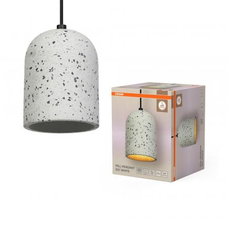 Pendelleuchte Decor Pill aus Terrazzo Stein mit E27 Fassung in Weiß gesprenkelt Ø 15 cm