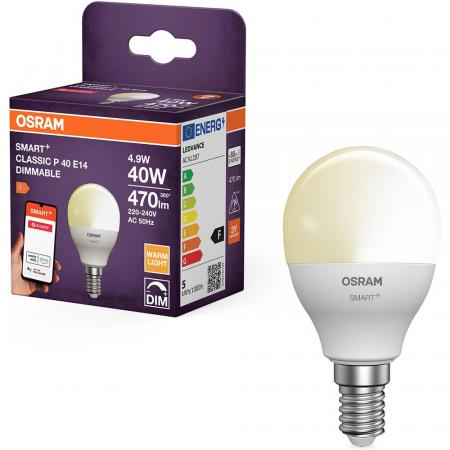 OSRAM SMART+ LED Tropfenlampe E14 Zigbee DIMM 4,9W wie 40W 2700K warmweißes Licht