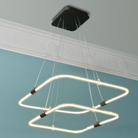 Osram Pendelleuchte Decor Tetragon Double in Anthrazit / Transparent 3-stufige dimmbar mit warmweißem Licht - imposantes Filament-Design