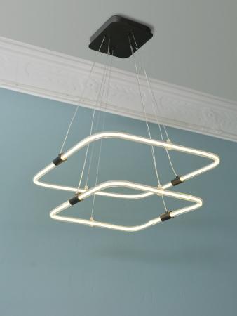 Osram Pendelleuchte Decor Tetragon Double in Anthrazit / Transparent 3-stufige dimmbar mit warmweißem Licht - imposantes Filament-Design