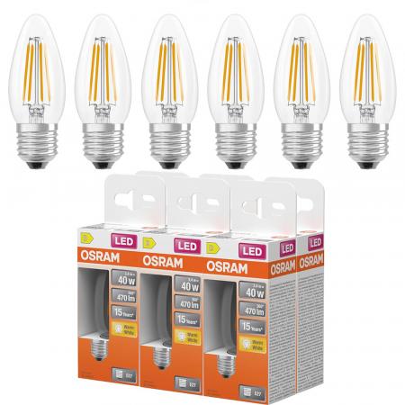 6 x OSRAM E27 LED Lampen Star Classic B 40 Filament 3.4W wie 40W warmweißes Licht