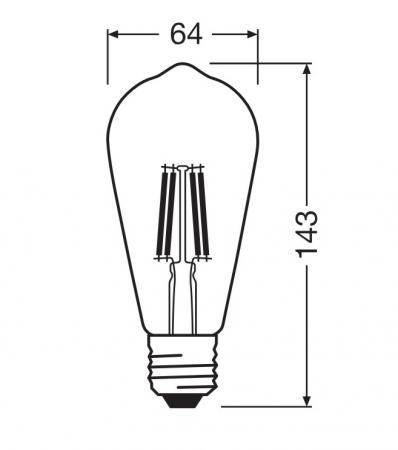 Ledvance E27 LED Kolbenlampe Filament Classic Edison klar 3,4W wie 40W 2700K warmweißes Licht