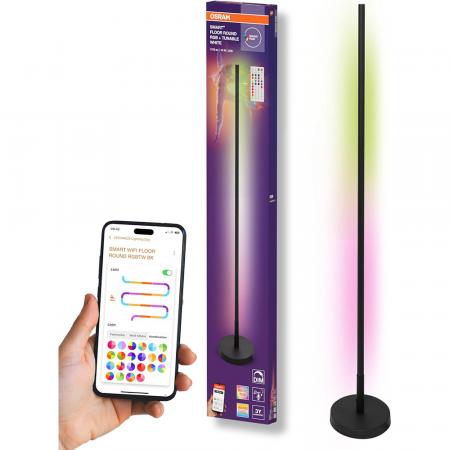 140cm OSRAM WiFi Smart+ Schlanke LED Stehleuchte Corner mit RGBW & Fernbedienung in Schwarz - DIY- & Musikrhythmusfunktion