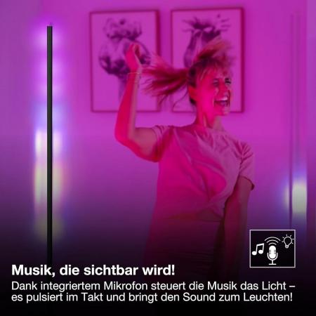 140cm OSRAM WiFi Smart+ Schlanke LED Stehleuchte Corner mit RGBW & Fernbedienung in Schwarz - DIY- & Musikrhythmusfunktion