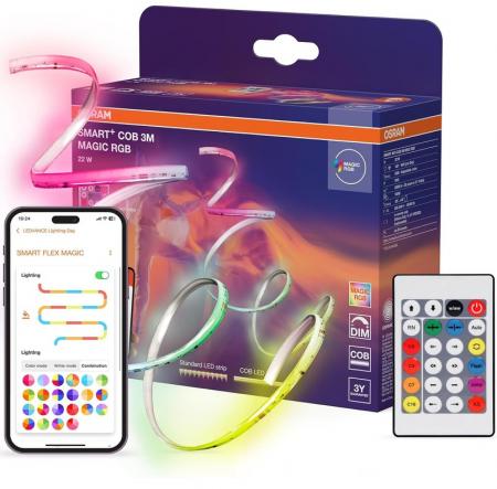 3M OSRAM Smart+ WiFi Flex LED-Streifen COB Magic RGB Remote Control Indoor IP20 - WiFi- und Fernbedienungssteuerung möglich - Anschluß an Netzspannung mit Stecker