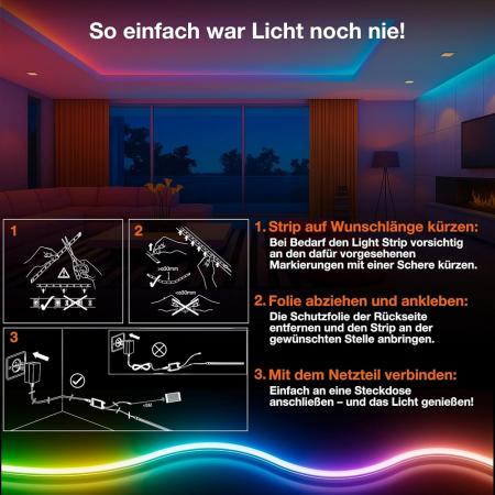 3M OSRAM Smart+ WiFi Flex LED-Streifen COB Magic RGB Remote Control Indoor IP20 - WiFi- und Fernbedienungssteuerung möglich - Anschluß an Netzspannung mit Stecker