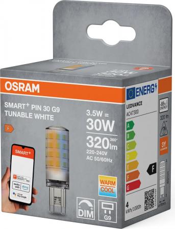 4er Set OSRAM G9 SMART+ WiFi LED PIN dimmbar 3,5W wie 30W 2700-6500K Tunable White - steuerbar per App & Sprache, kompatibel mit Alexa, Google