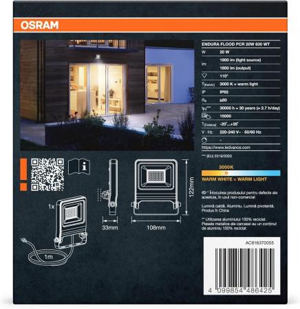 OSRAM ENDURA Flood Warm White PCR 20W 1800lm 3000K Warmweiß Ra80 110° IP65 Weiß LED-Außenstrahler