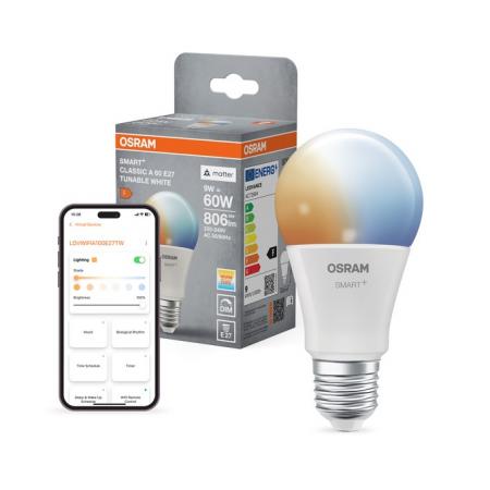 OSRAM E27 SMART+ MATTER Classic A75 LED-Lampe 9W wie 60W Dimmbar Tunable White - - kompatibel mit Alexa, Google Home, Matter über WiFi