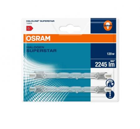 2 Stück OSRAM HALOLINE SUPERSTAR R7s Halogenstab 120W, 2.245 lm, 3.000 K Warmweiß, dimmbar, 118 mm