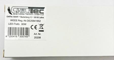 ChiliTec LED-Trafo "CTE-80-V2" 1-80W Ein 220-240V, Aus 12V= Konstantspannung