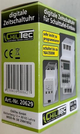 ChiliTec digitale Wochen-Zeitschaltuhr für Schalttafel-Einbau, 230V, max. 3500W