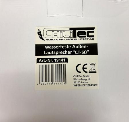 ChiliTec wasserfeste Außen-Lautsprecher "CT-50" 8 Ohm, 5", 80W, 100Hz-20KHz, PAAR