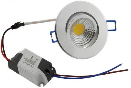 ChiliTec LED-Einbauleuchte "COB-5", 5W, 420lm ALU, 3000K, 75°, Ø85xT47mm, Rahmen chrom