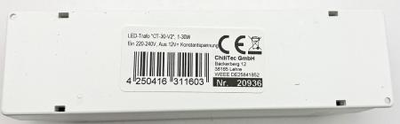ChiliTec LED-Trafo "CT-30-V2", 1-30W Ein 220-240V, Aus 12V= Konstantspannung