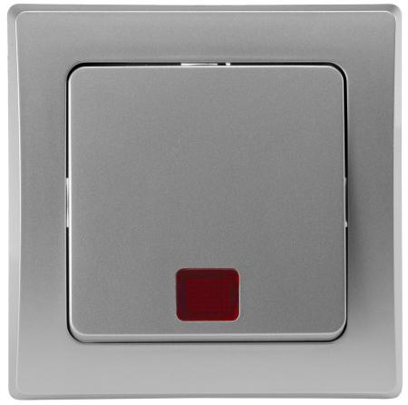ChiliTec DELPHI 21109 Kontroll-Schalter mit Lämpchen 250 V, 10 A, Silber, Unterputz, inkl. Rahmen