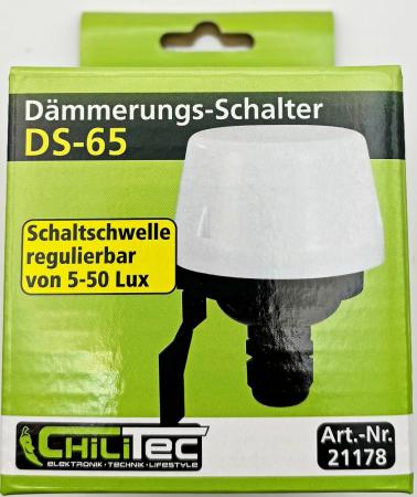 ChiliTec Outdoor Dämmerungs-Schalter "DS-65" 230V/50Hz, max. 10A, 5-50 Lux, IP44
