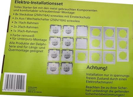 ChiliTec DELPHI Starter-Kit, 16-teilig "PRO",weiß 8x Steckdose, 2x Schalter, Klemmanschluß