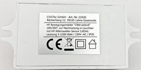 ChiliTec HF Bewegungsmelder "CBM extend" 230V 180/360°, zur Nachrüstung in Leuchten