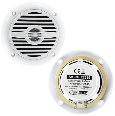 ChiliTec wasserfeste Außen-Lautsprecher "CT-40" 8 Ohm, 4", 60W, 120Hz-20KHz, PAAR