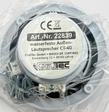 ChiliTec wasserfeste Außen-Lautsprecher "CT-40" 8 Ohm, 4", 60W, 120Hz-20KHz, PAAR