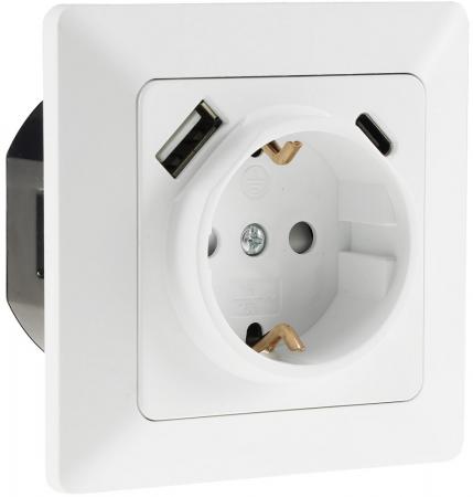 ChiliTec MILOS Schutzkontakt-Steckdose, matt weiß 230V~/ 16A, Unterputz, USB-C / PD