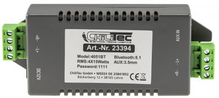 ChiliTec Bluetooth Receiver m. 4-Kanal Verstärker 4/8Ohm, 4x15W, 12V/4A, 3,5mm AUX-In