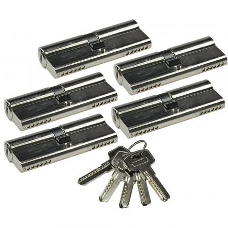 ChiliTec Schließzylinder-Set 5x 80mm (40+40mm) Profil-Zylinder, 5 Sicherheits-Schlüssel