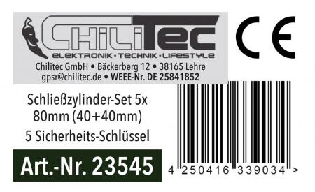 ChiliTec Schließzylinder-Set 5x 80mm (40+40mm) Profil-Zylinder, 5 Sicherheits-Schlüssel
