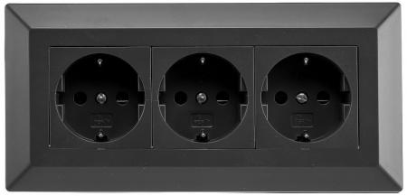 ChiliTec 3-fach Steckdosenblock, schwarz 250V~/ 16A, Aufbaumontage