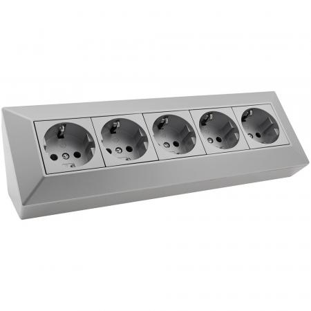 ChiliTec 5-fach Steckdosenblock, silber 250V~/ 16A, Aufbaumontage