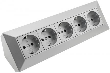 ChiliTec 5-fach Steckdosenblock, silber 250V~/ 16A, Aufbaumontage