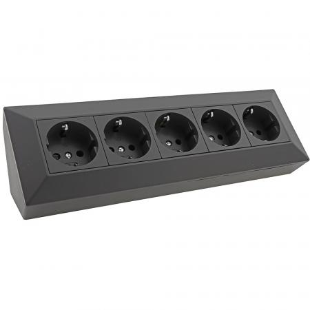 ChiliTec 5-fach Steckdosenblock, schwarz 250V~/ 16A, Aufbaumontage